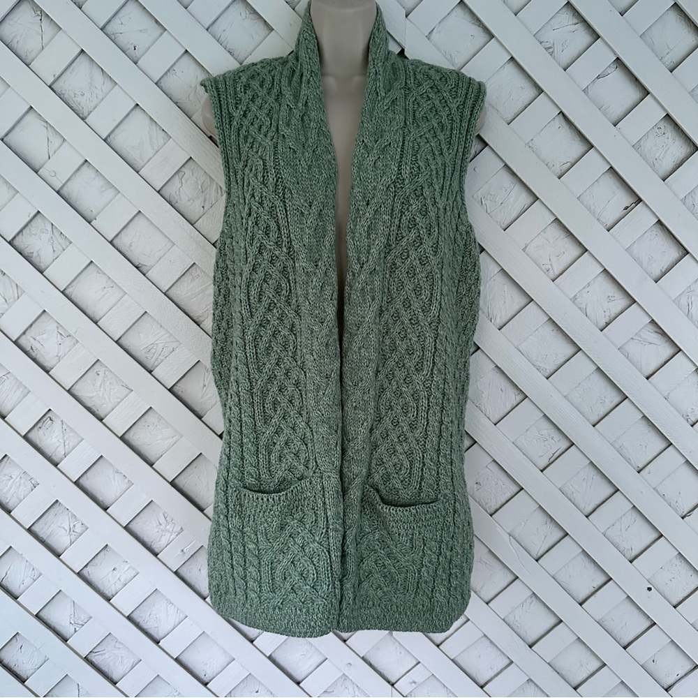 Kilronan knitwear merino wool cable knit long line cardigan sweater duster M